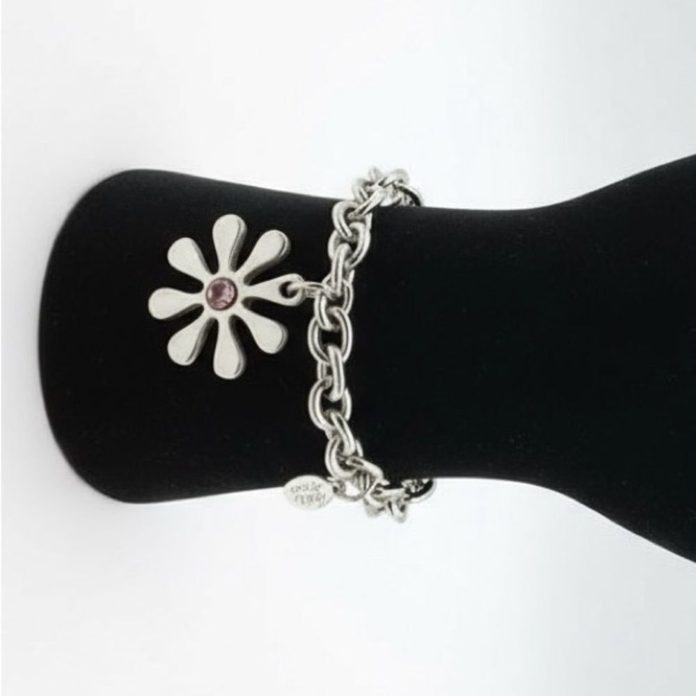 VTG Cookie Lee Daisy Charm Bracelet Silver Tone Chunky Chain Oversized Y2K
